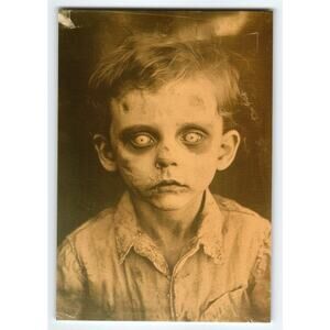 Vintage Halloween Zombie Boy Sepia Photochrome Postcard 5.5x4"